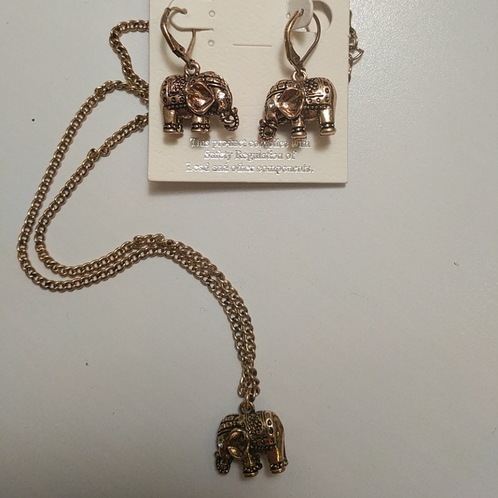 Elephant Jewlery Set Matching Earrings & Necklace